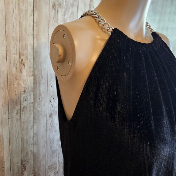 Michael Kors Womens Sleeveless Chain Strap Metallic Velvet Dress SZ XS Black - Picture 7 of 10